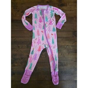 Little Sleepies Infant 18-24 mos Pink Twinkling Trees Christmas Bamboo Sleeper